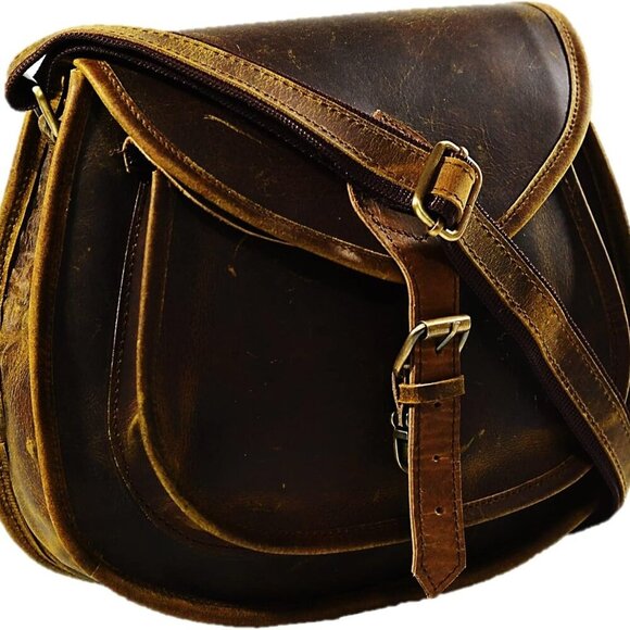 Leather Crossbody Bag Womens Handmade Vintage Brown Travel Purse Casual - Picture 6 of 7